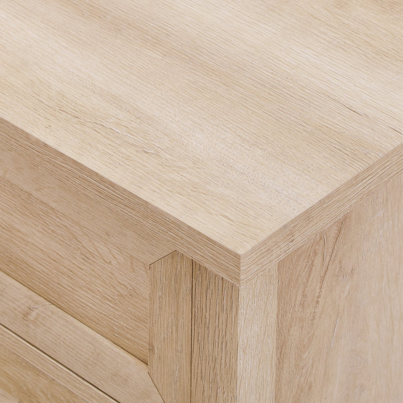 Table de chevet transitionnelle à 3 tiroirs avec poignées en coupelle - chêne blanc, Brun