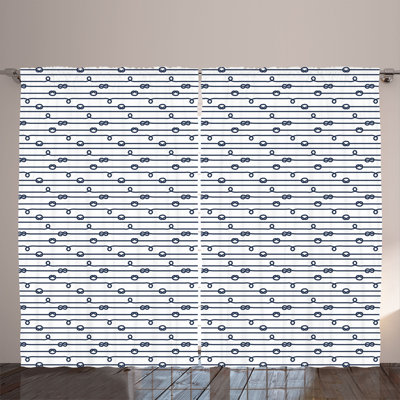 Rustic curtain, sea navy knot, navy blue and white