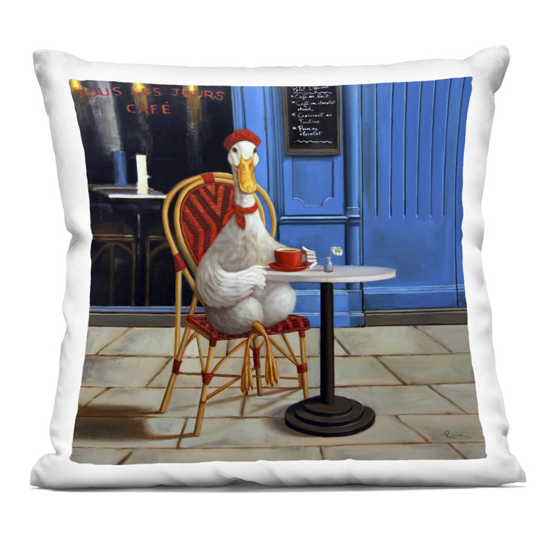 Coussin Duck at Cafe Storefront, imprimé par Lucia Heffernan