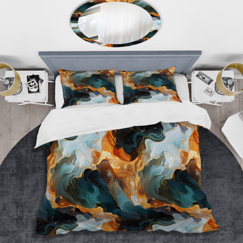 Mystic Reverie Marble Pattern Marble Duvet Cover, Twin Duvet Cover + 1 Standard Sham