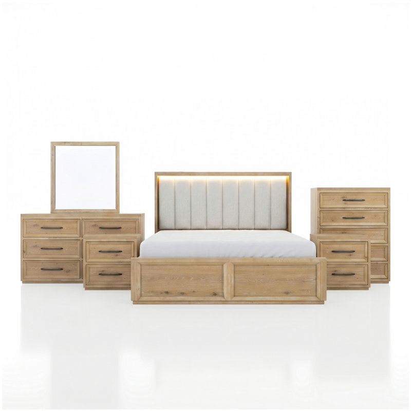 Ensemble de chambre à coucher Kate, 6 pièces: lit, commode, miroir, commode, 2 tables, Très grand lit