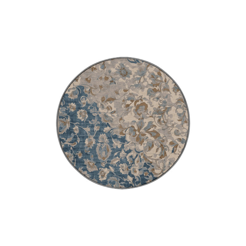 Machine Washable Gray Area Rug, Round 3'