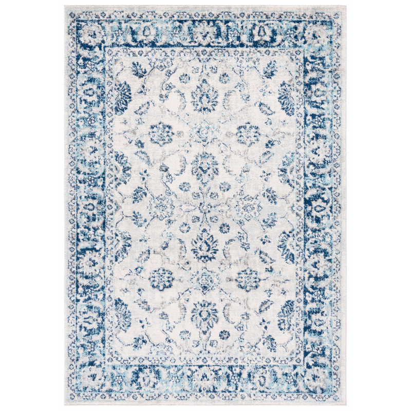 Tapis ivoire / bleu Tulum 281, Rectangle 8 pi x 10 pi