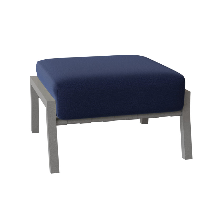 Cortland Outdoor Ottoman, Pewter Finish, Canvas Heather Beige Sunbrella® Canvas
