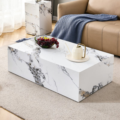 Modern MDF Coffee Table With Marble Pattern, Stylish And Durable Design