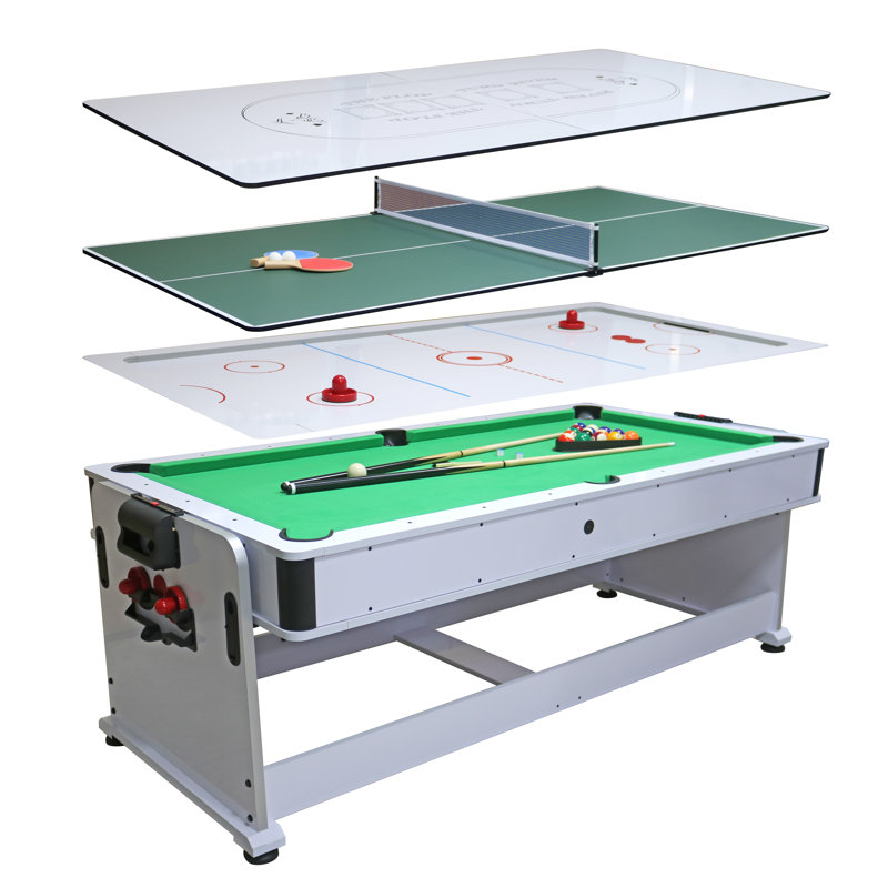 Lazy Dog 7' 4-in-1 Revolving Game Table in White/Green, White/Green