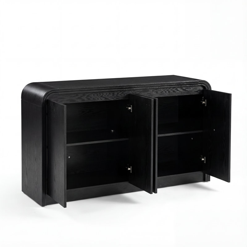Armoire de rangement en MDF à 4 portes Curved Edge, Noir