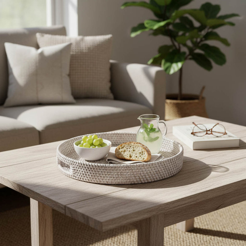 Rattan Tray, Whitewash