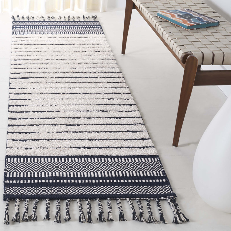 Cochecton Hand Woven Cotton Pile Striped Rug, Runner 2'3" x 8'