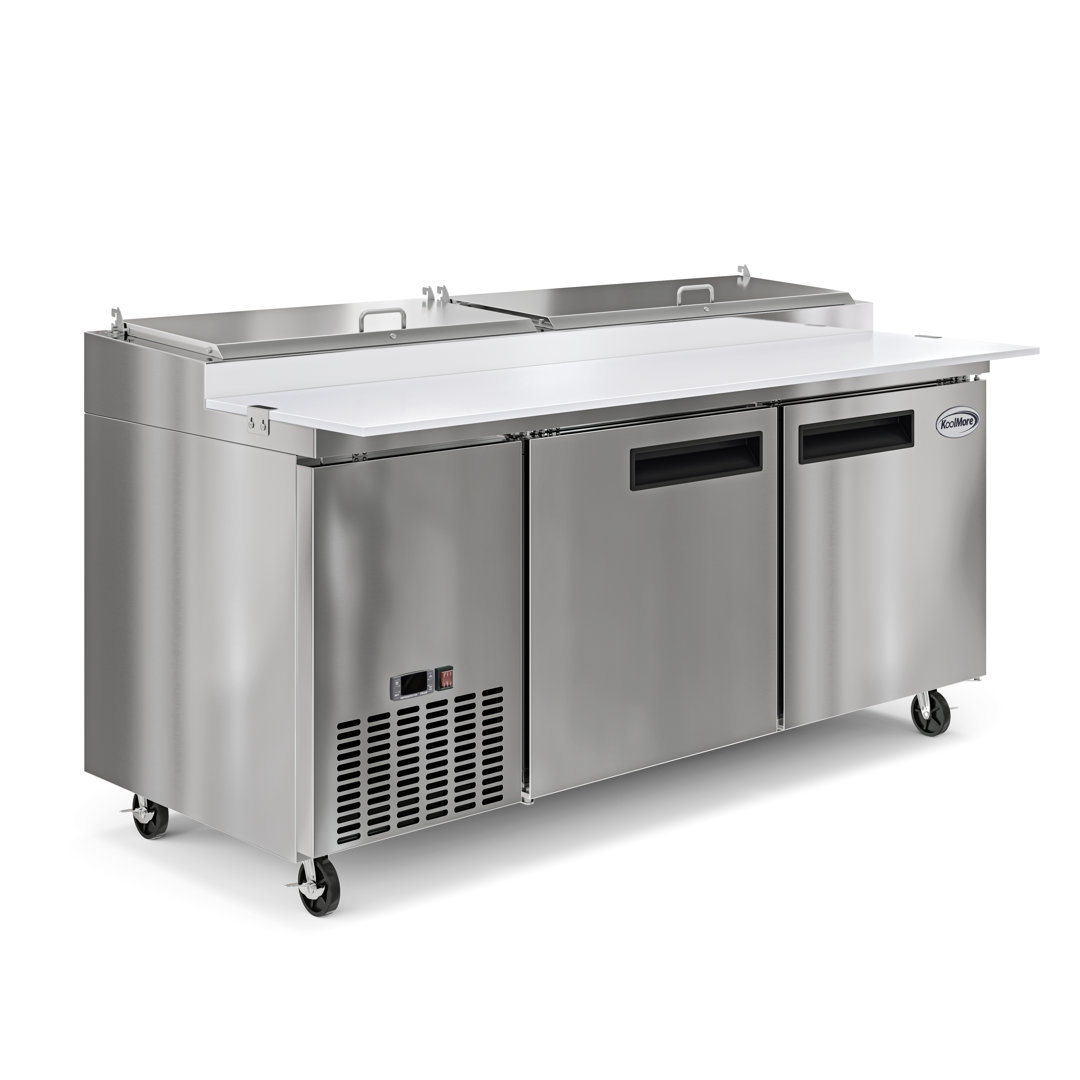 71 in. Two Door Commercial Pizza Prep Refrigerator in Stainless-Steel (KM-RPPS-2DSS) KoolMore