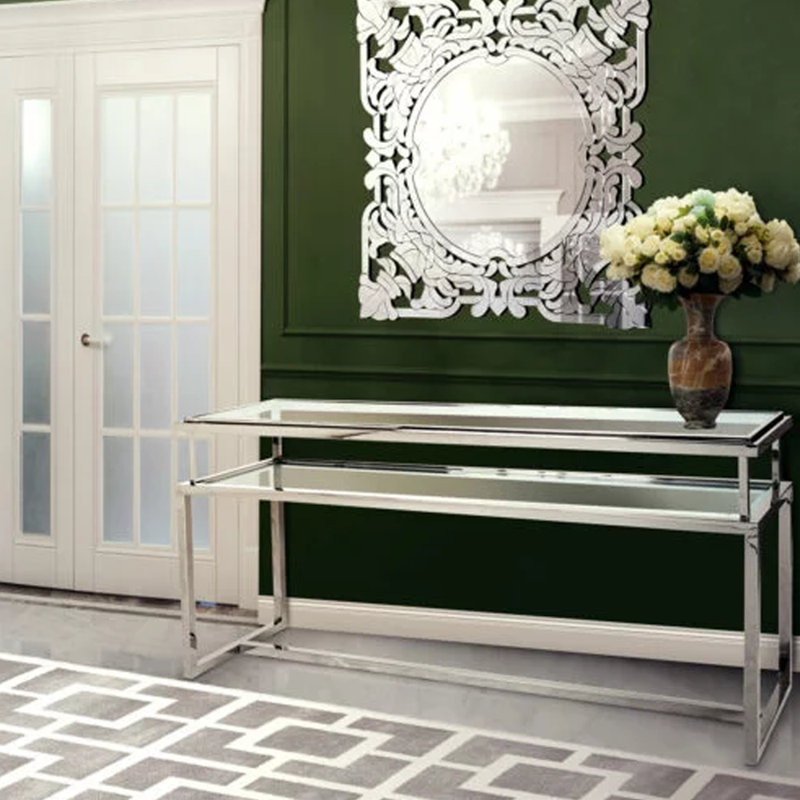 Arvle 160cm Glass Top Console Table, Silver