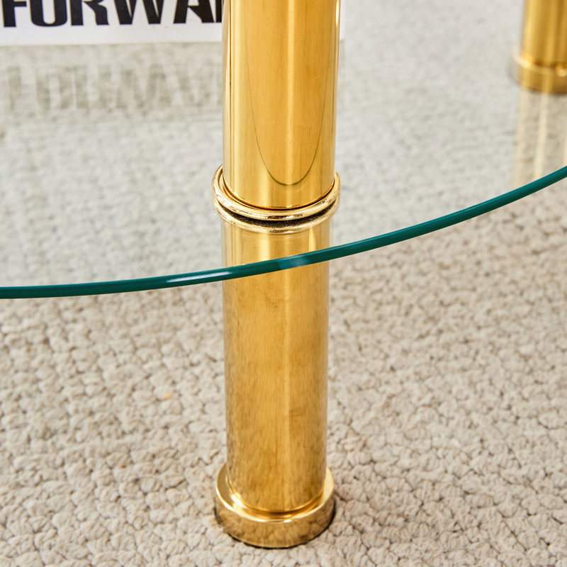 Round Coffee Table With Floor Shelf, Gold