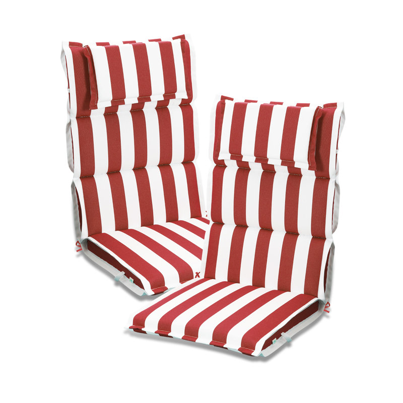 2 Pack High Back Patio Chair Cushions with Headrest, 120x52x6 cm, Red