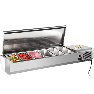 Station de préparation de condiments réfrigérés, 60 pouces, table de préparation de sandwich / salade 16,8 pte avec 4 1/3 casseroles et 4 1/6 casseroles, bar à salade 150 W avec corps en acier inoxydable 304 et dégivrage en un clic