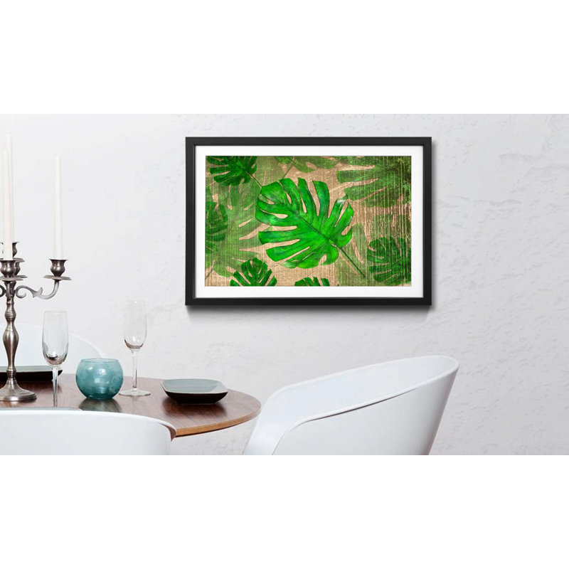 Streetart Monstera - Single Picture Frame Print, 64cm H x 84cm W x 2.2cm D