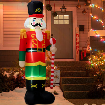 Giant Christmas Inflatable Nutcracker Soldier with Candy Cane - Enhanced Stability & LED Lights - Waterproof Outdoor/Indoor Christmas Blow Up Yard Decoration