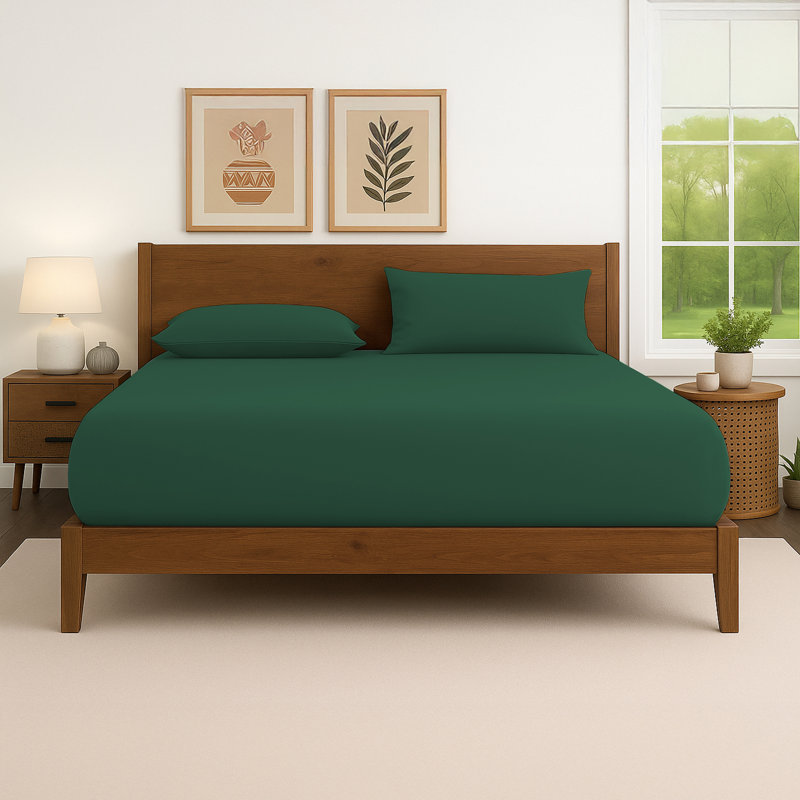 40cm Extra Deep Fitted Sheet – Soft Microfiber, Wrinkle-Free, Cooling, Elastic Corners, Kingsize (5'), Green