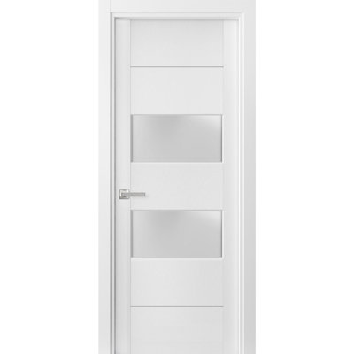 Solid French Pre-Hung Door Frosted Glass 2 Lites | Lucia 4010 | Single Regular Panel Frame Trims Handle | Bathroom Bedroom Sturdy Doors