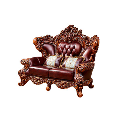 European Style Solid Wood Carved Sofa 76.77'' Rolled Arm Loveseat -  Romero, XJY8UNQ757A