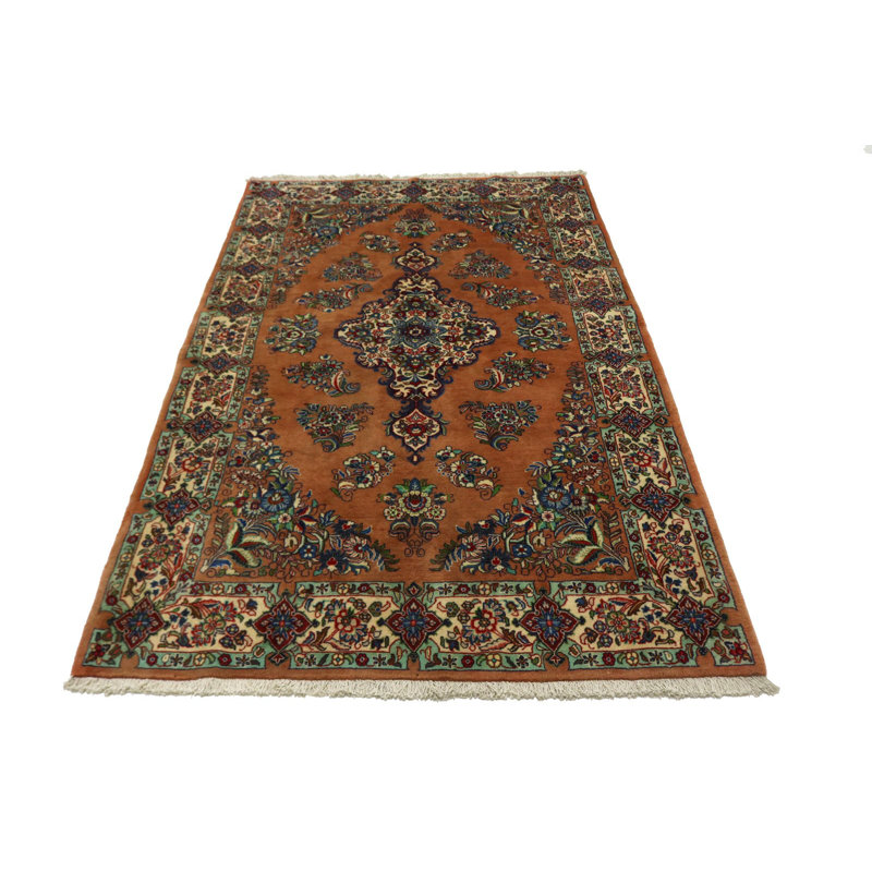 Tapis unique en laine noué à la main style Sarouk des années 1980 de 4 pi 3 po x 7 pi rouille Anotidaishe