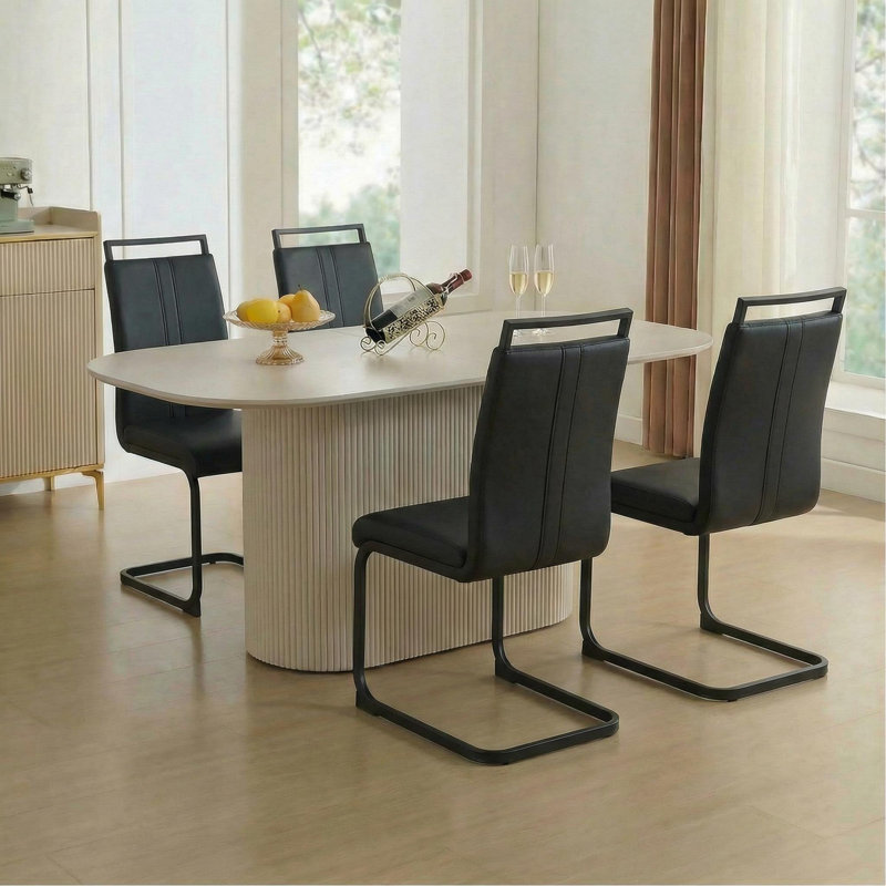 5-piece Modern Oval Dining Table Set With Cantilever Chairs, White