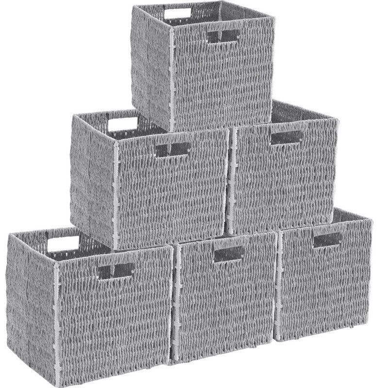 Highland Dunes Decorative Basket, White/Gray, 6