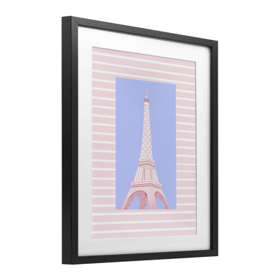«Eiffel Tower over Pink Stripes», reproduction encadrée sous verre, design par Pooja Dave