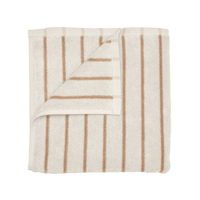 100% Cotton Hand Towel, Moonbeam/Amber Brown Narrow Stripe