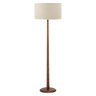 Lampe sur pied 61 po en bois massif nordique avec abat-jour tambour en lin 15,8 po, base en bois d'hévéa finition noyer, douille E26, interrupteur au pied, homologué UL, ampoule non incluse, pour le salon, la chambre à coucher, le bureau et le bureau