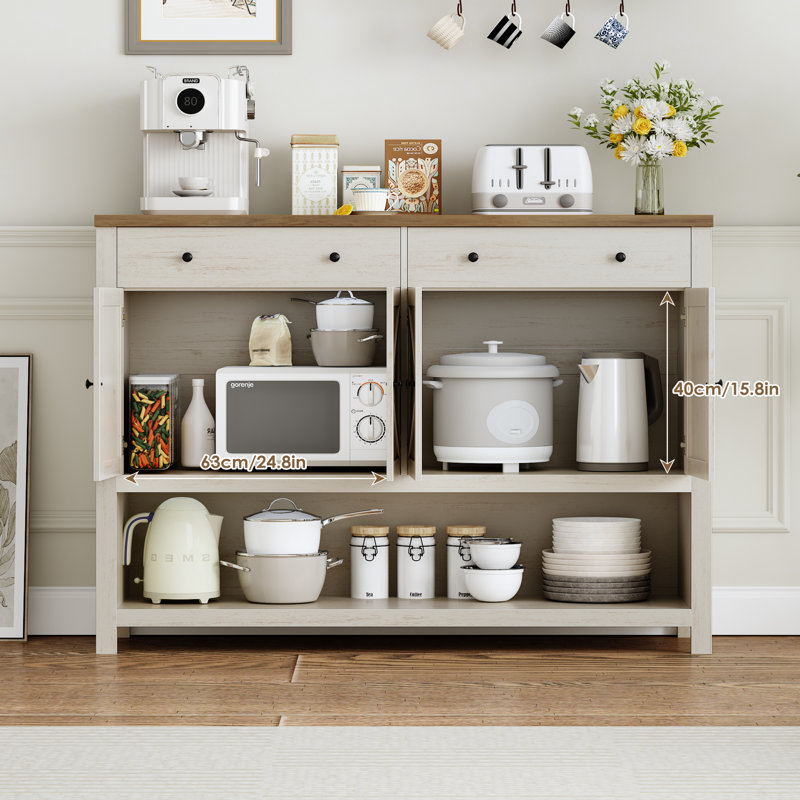 55.1" W Console Table, Entrance Cabinet With Open Shelf, Antiqued White