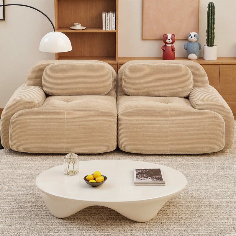Canapé modulaire 2 places 82 po, causeuse en velours côtelé avec accoudoirs incurvés, assise antidérapante, mousse haute résilience, combinaison libre pour le salon, la chambre à coucher