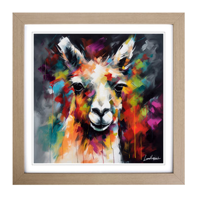 Llama Abstract Expressionism No.1 - Single Picture Frame Print on Wood