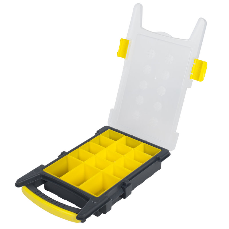 Yellow and Black Plastic Tool and Hardware Organizer Set with Clear Tops