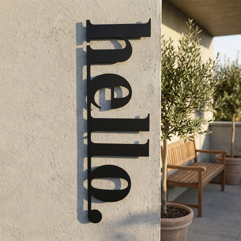 Hello Metal Wall Art - Modern Minimalist Decor, Black