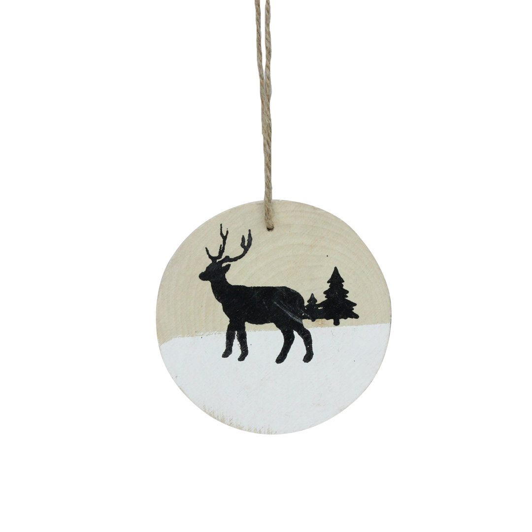 3.9" Winter Deer with Pine Trees on Wood Disc Christmas Ornament The Holiday Aisle®