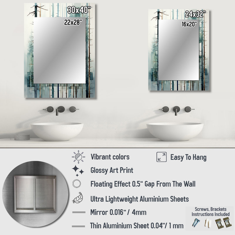 Redwood Tree Geometric Silence II - Redwood Unique Wall Mirror, Green Mirror, Printed Metal Art, 32" x 24"