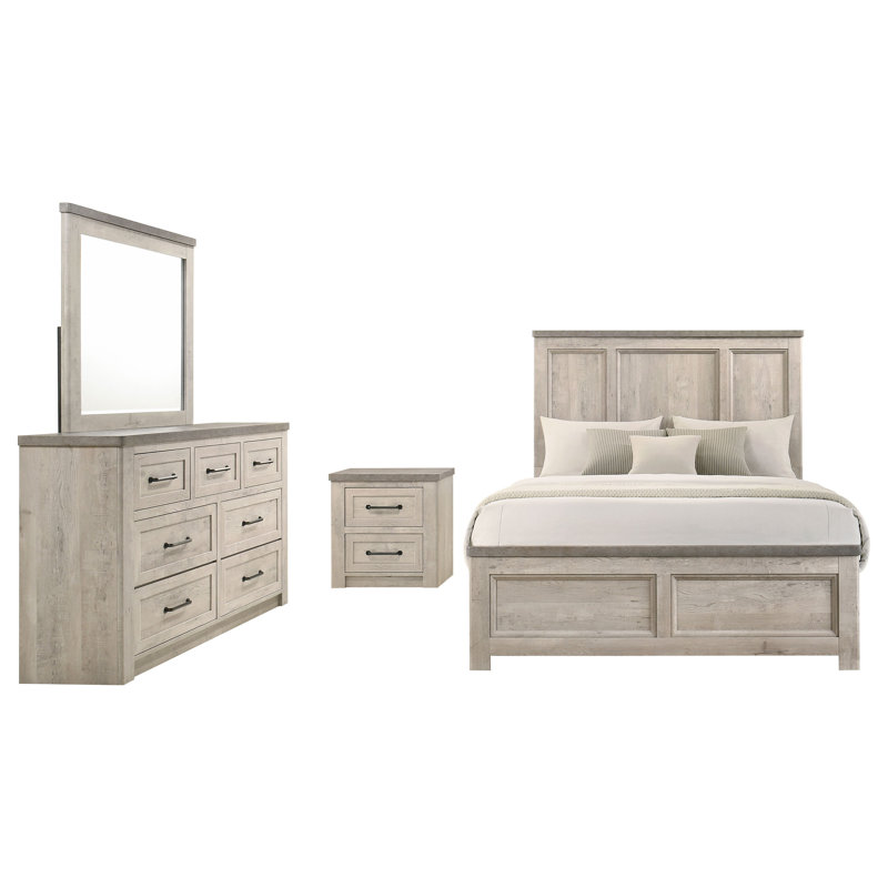 Ensemble de chambre à coucher Daleyssa 4 pièces pour lit queen, gris et taupe vieilli, Grand lit