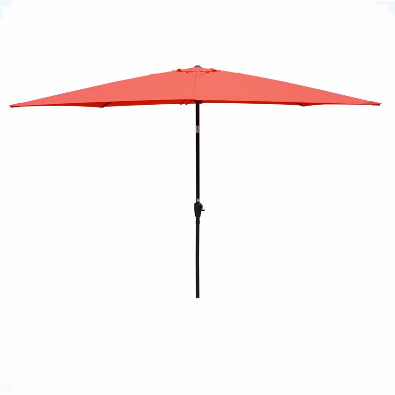 Parasol imperméable d'extérieur 6 x 9 pi avec manivelle et bouton poussoir inclinable sans rabat pour le jardin, Rouge brique