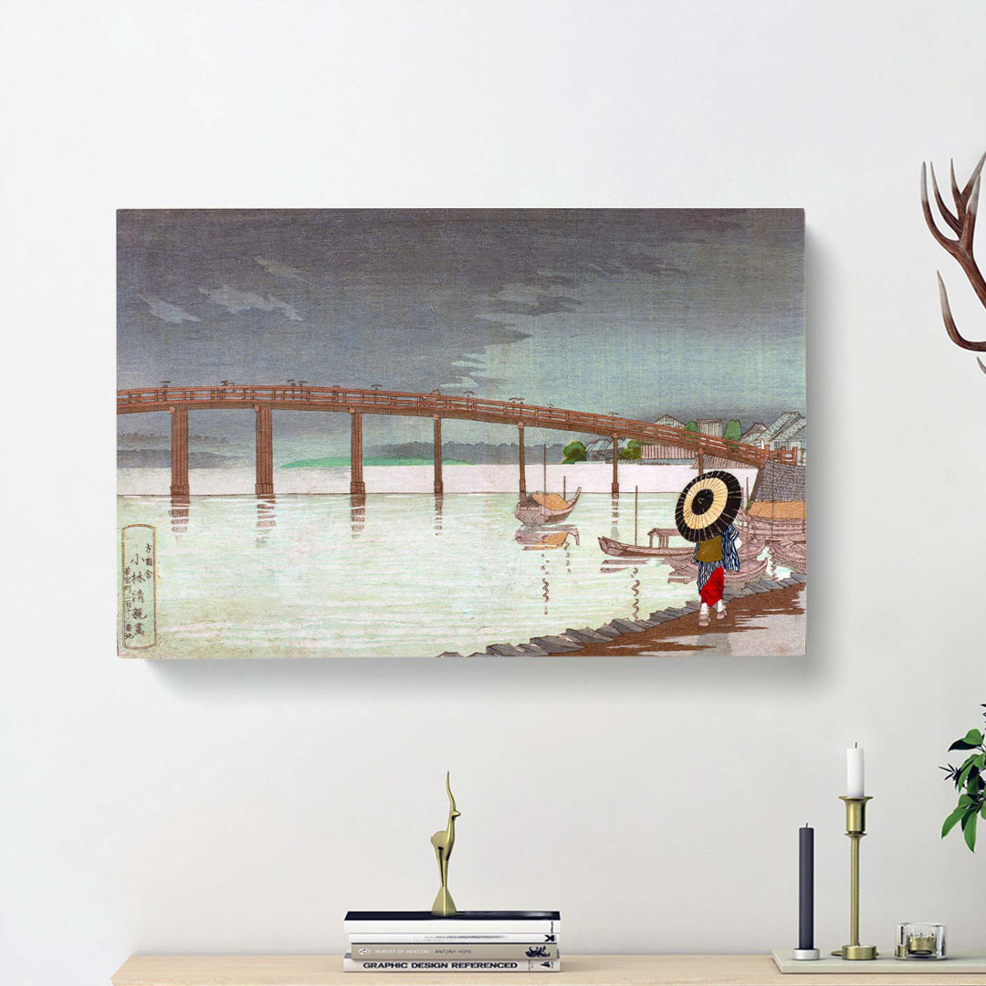 Rain At Shinohashi Bridge by Kobayashi Kiyochika - Wrapped Canvas
