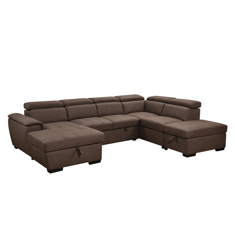 128"Sofa U Shaped Sectional Couch with Ottomans Reversible Modular Sofa 7 Seater Couch with Storage Seat and Adjustable Headrest