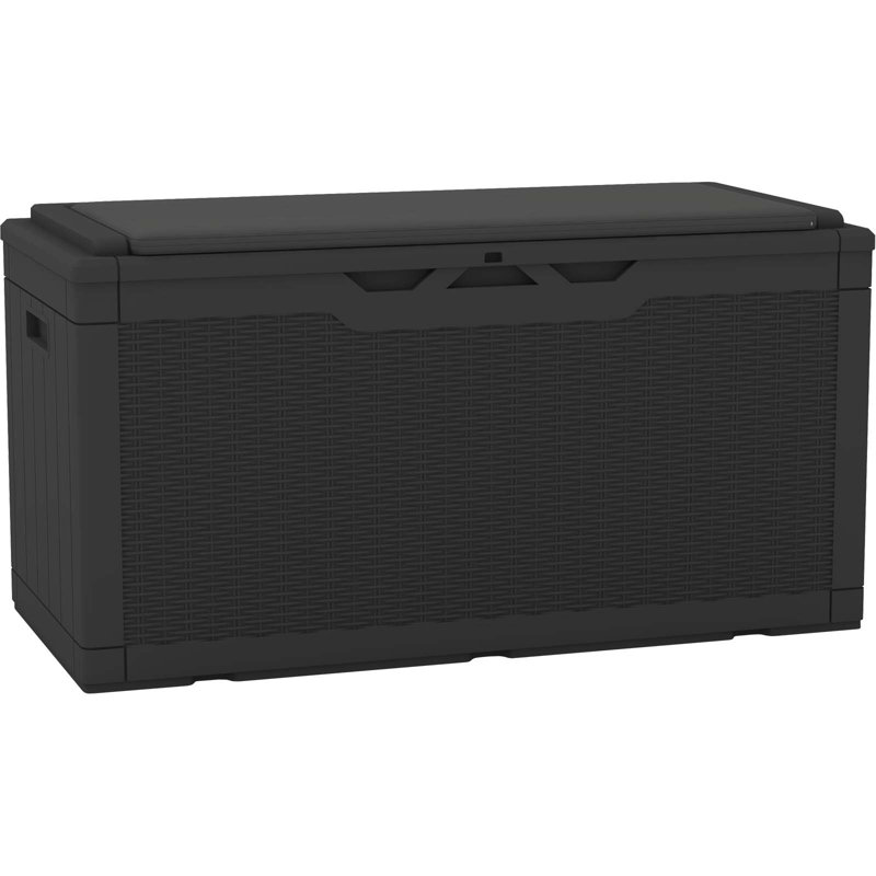 Black Polypropylene Wicker Lockable Deck Box, 100 Gallon
