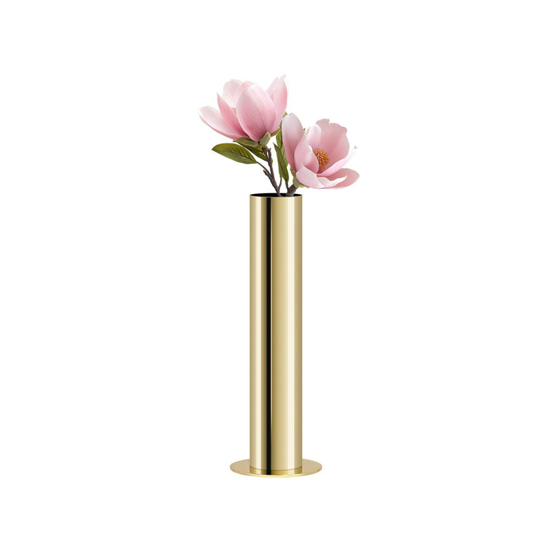 10" Gold Stainless Steel Reflective Pipe Vase, Gold, 10 inch