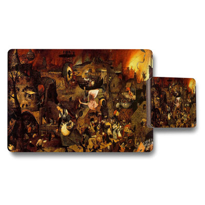 Medieval Fire Scene Placemat And Coaster Set With Artwork Print