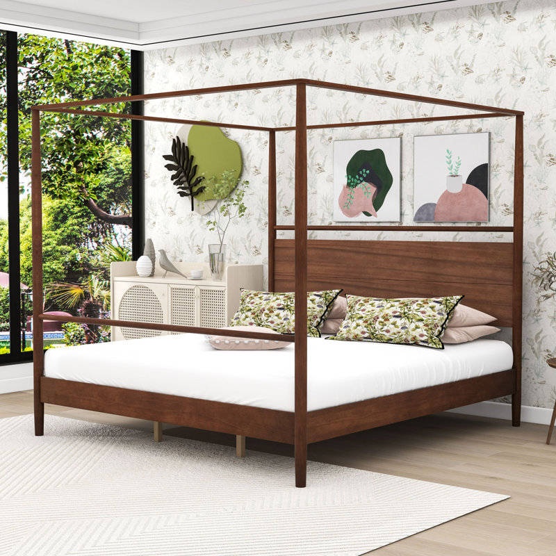 Wood Canopy Bed with Headboard, King