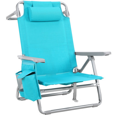Wide 25" Low Backpack Beach Chair With 5 Position Lay Flat & Metal Handle, PVC-coated polyester Folding Beach Chair For Adults With Cooler Pouch, Storage Bag, Towel Bar, Foot Mat, For Camping, 350Lbs(Sky Blue)