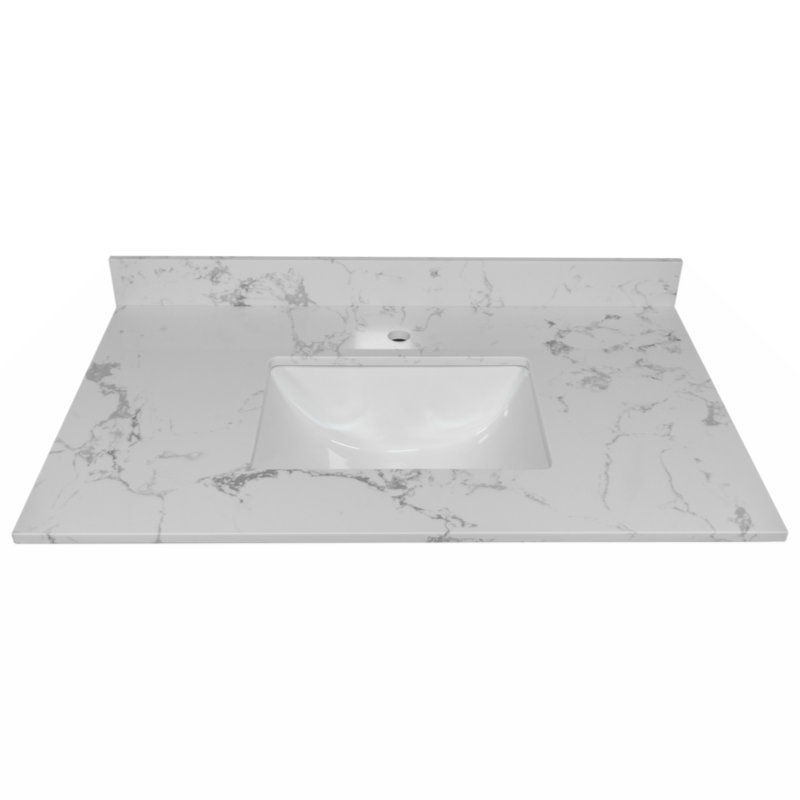 Myhomekeepers 26.83'' White Stone Rectangular Bathroom Sink