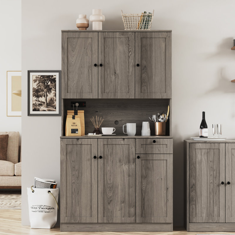 Armoire de rangement pour garde-manger de 71 po de hauteur avec 6 portes, huche de cuisine avec support pour micro-ondes, armoire de rangement avec tablettes réglables, garde-manger moderne avec tiroir pour la salle à manger de cuisine