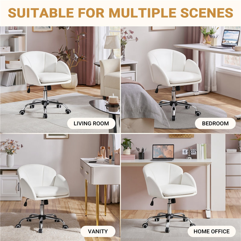 Chaise de bureau pivotante moderne Corson pour bureau à domicile avec accoudoirs, Similicuir blanc
