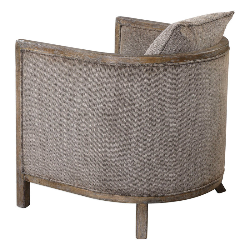 Gray Wood Barrel Accent Chair with Chenille Fabric