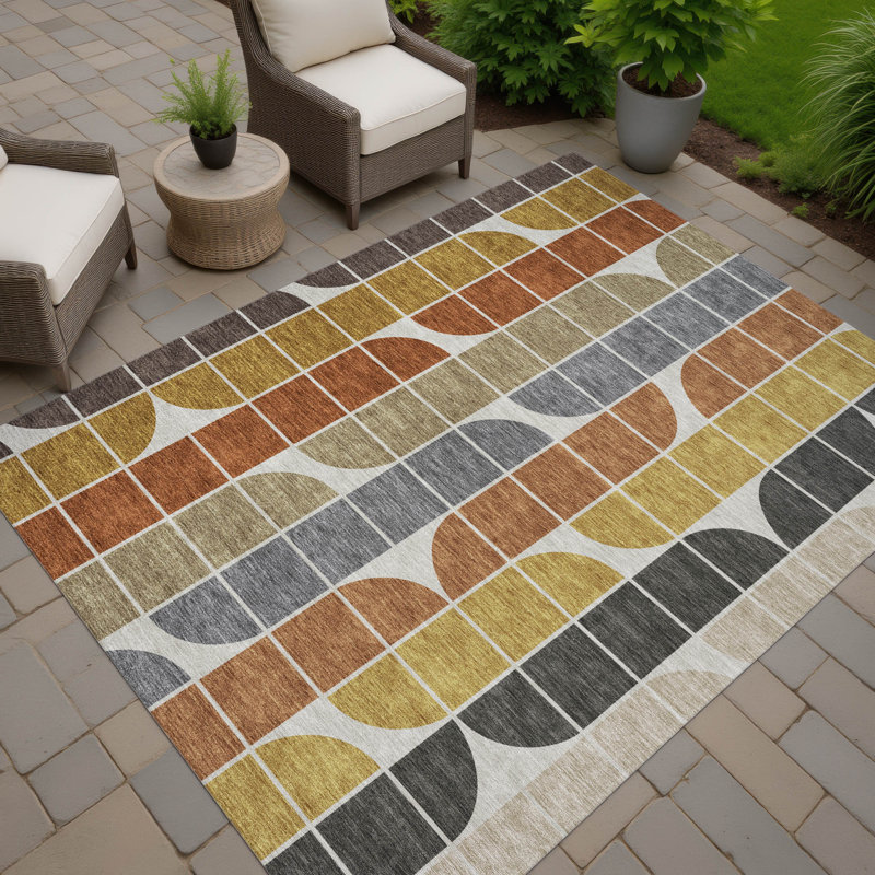 Machine Washable Indoor/Outdoor Lockway ACN2418 Mid-Century Modern Rug, Rectangle 5' x 7'6"